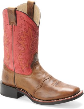 Mocha/Dusty Red Double H Boot 11 Inch Wide Square Toe